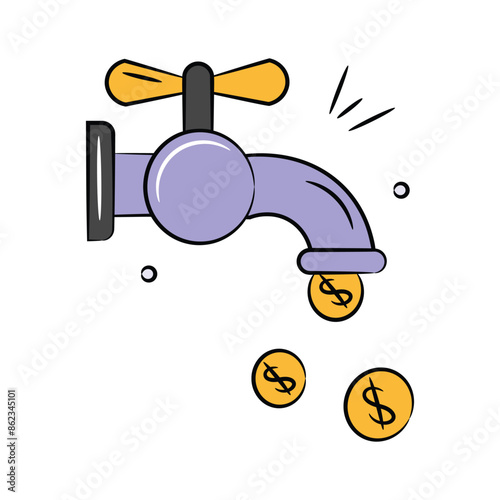 Dollar faucet vector design id doodle style