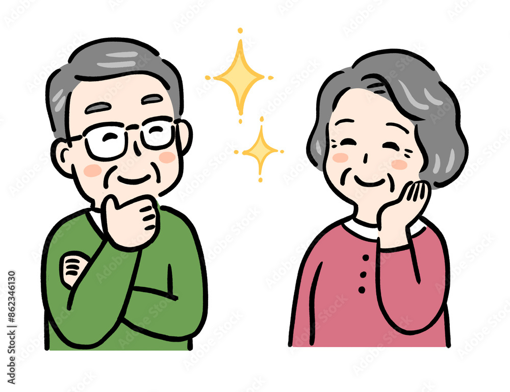 ほほえみながら喜ぶシニア夫婦