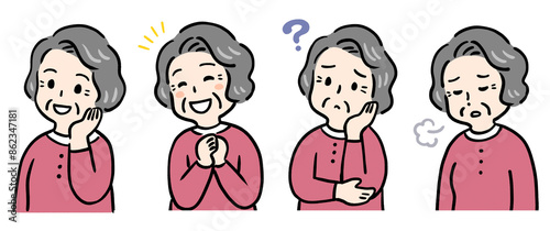 喜んだり困ったり様々な表情のシニア女性