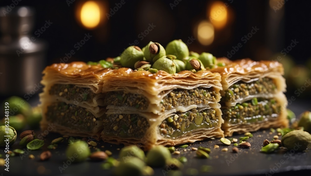 Turkish Traditional Dessert Baklava with Pistachio. Turkish Traditional Dessert Baklava with Pistachio.