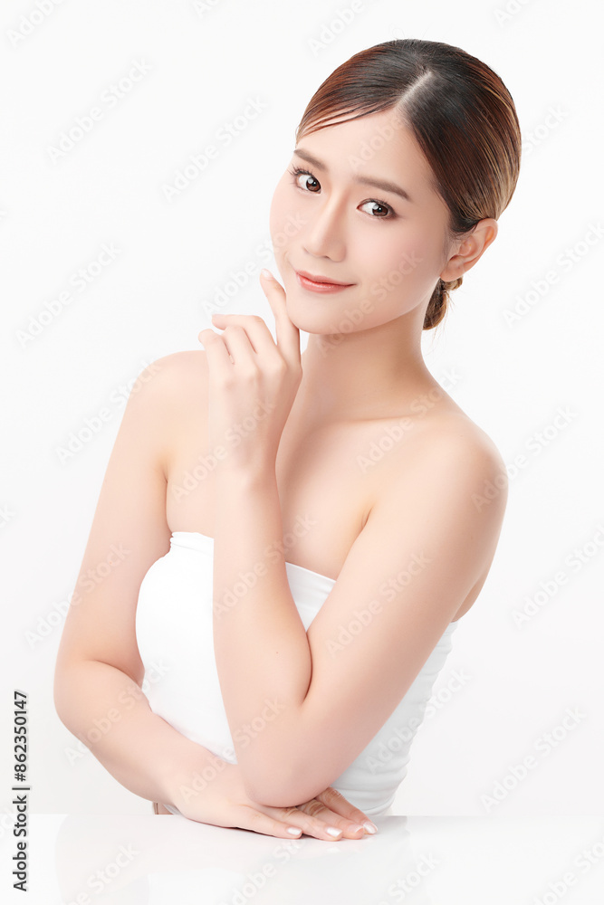 Beautiful young asian woman with clean fresh skin on white background, Face care, Facial treatment, Cosmetology, beauty and spa, Asian women portrait. Beautiful young asian woman with clean fresh skin on white background, Face care, Facial treatment, Cosmetology, beauty and spa, Asian women portrait.