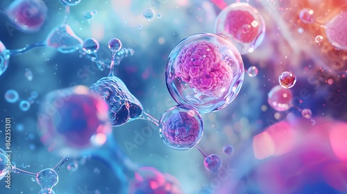 3d rendering of Human cell or Embryonic stem cell microscope background.