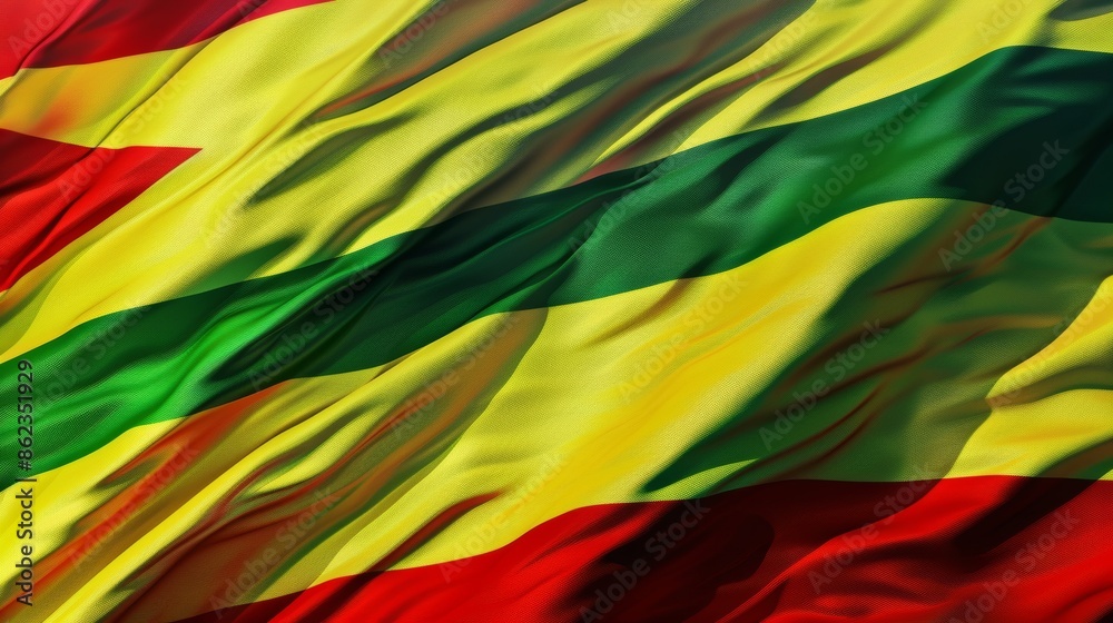 Fototapeta premium Zimbabwe Flag Fluttering in Detailed 3D IllustrationRealistic Texture
