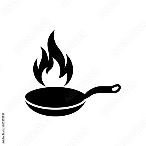 Frying pan with fire silhouette vector illustration 