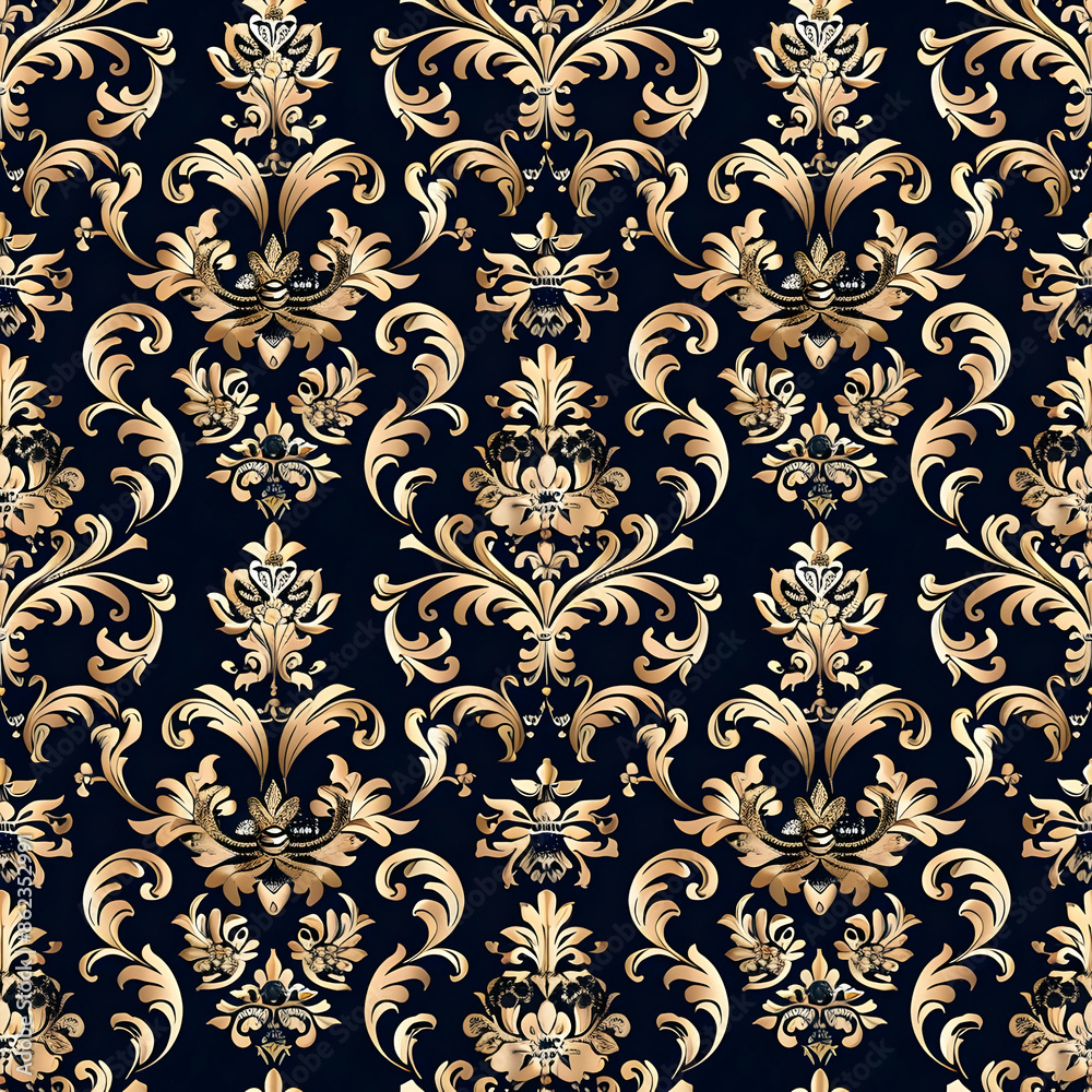 Gold and black damask seamless pattern, luxurious design, decorative use Gold and black damask seamless pattern, luxurious design, decorative use