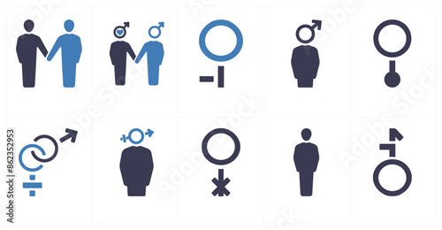 A set of 10 gender icons as Symbol, pride, bisexual