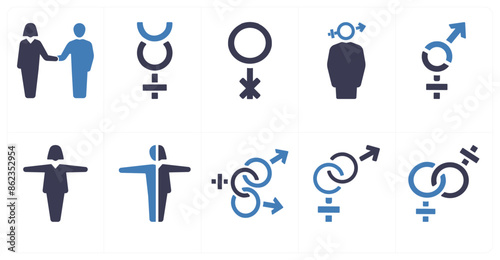 A set of 10 gender icons as Symbol, pride, bisexual