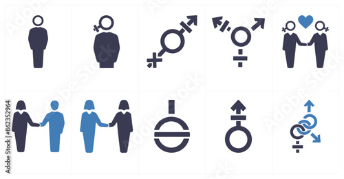 A set of 10 gender icons as Symbol, pride, bisexual
