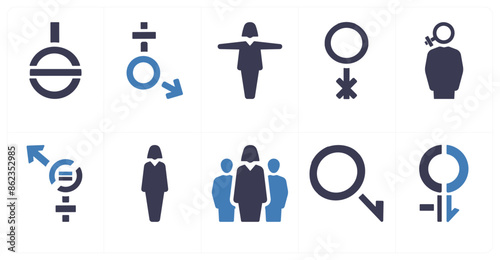 A set of 10 gender icons as Symbol, pride, bisexual