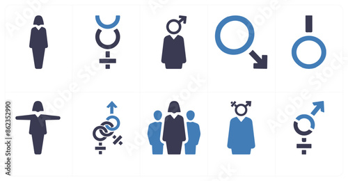A set of 10 gender icons as Symbol, pride, bisexual