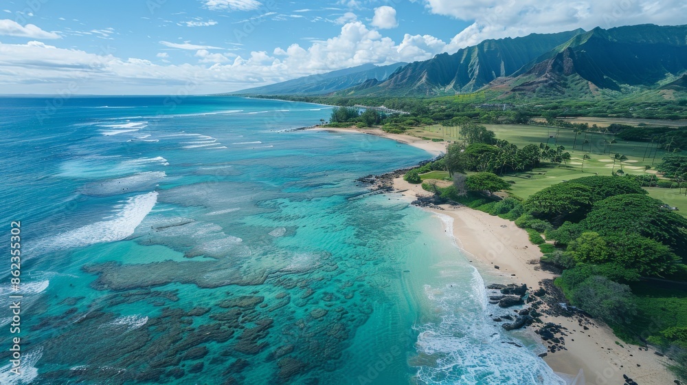 Aerial View of Oahu's Stunning West Coast Near Papa - Stock Image. Aerial View of Oahu's Stunning West Coast Near Papa - Stock Image.