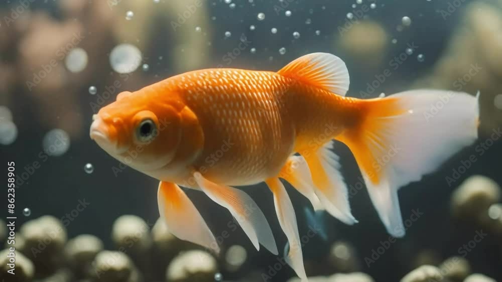 Close up of Oranda goldfish in its natural habitat Close up of Oranda goldfish in its natural habitat