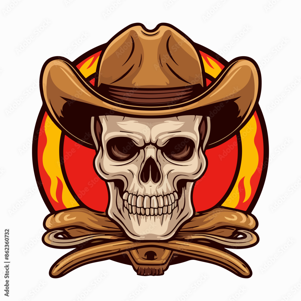 skull human skeleton head wear cowboy hat ai generated