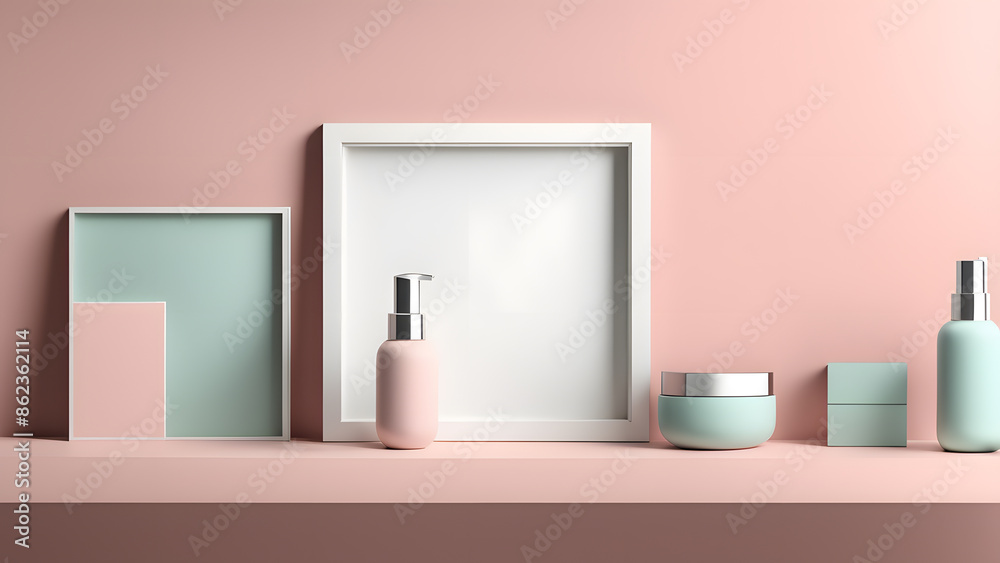 A white frame with a pink and green box on the left and a pink A white frame with a pink and green box on the left and a pink