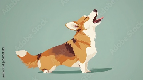 Howling corgi dog vector cartoon illustration. Cute friendly red and white welsh corgi sitting puppy isolated on white. Pets, animals, dogs theme design element in simple cartoon style.  photo