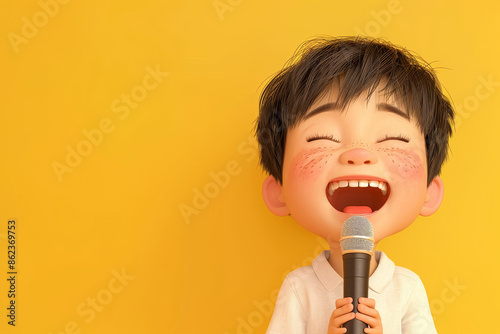 3D render illustration of a young boy singing