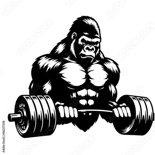 Gorilla lifting heavy barbells Vector Logo
