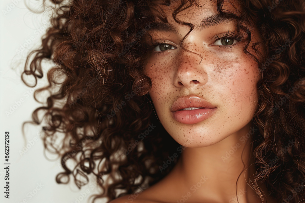woman with curly hair and green eyes. She has a nice smile and is wearing makeup. The image has a warm and friendly vibe woman with curly hair and green eyes. She has a nice smile and is wearing makeup. The image has a warm and friendly vibe