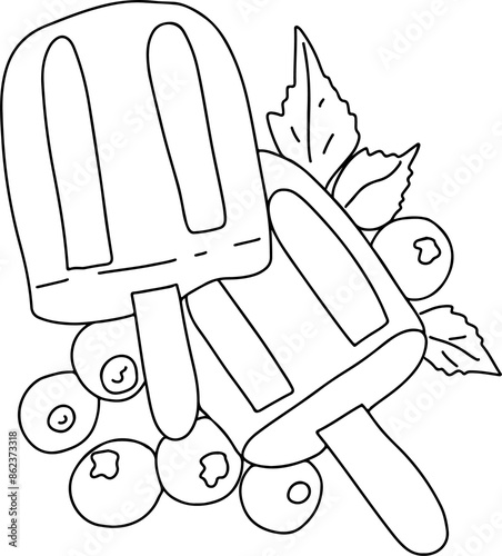 Summer ice cream coloring page simple doodle illustration