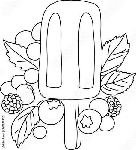 Summer ice cream coloring page simple doodle illustration