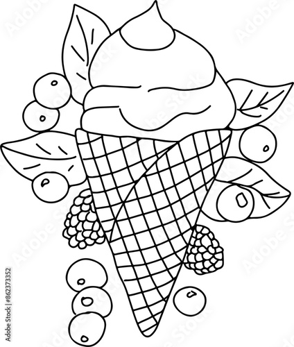 Summer ice cream coloring page simple doodle illustration