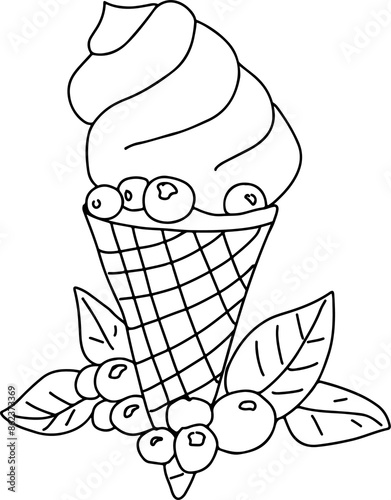 Summer ice cream coloring page simple doodle illustration