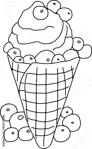 Summer ice cream coloring page simple doodle illustration