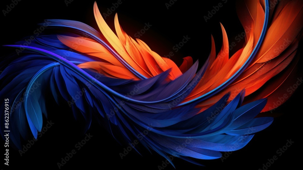 Abstract digital artwork with dynamic blue and orange shapes on a dark background, evoking fluid motion. Abstract digital artwork with dynamic blue and orange shapes on a dark background, evoking fluid motion.
