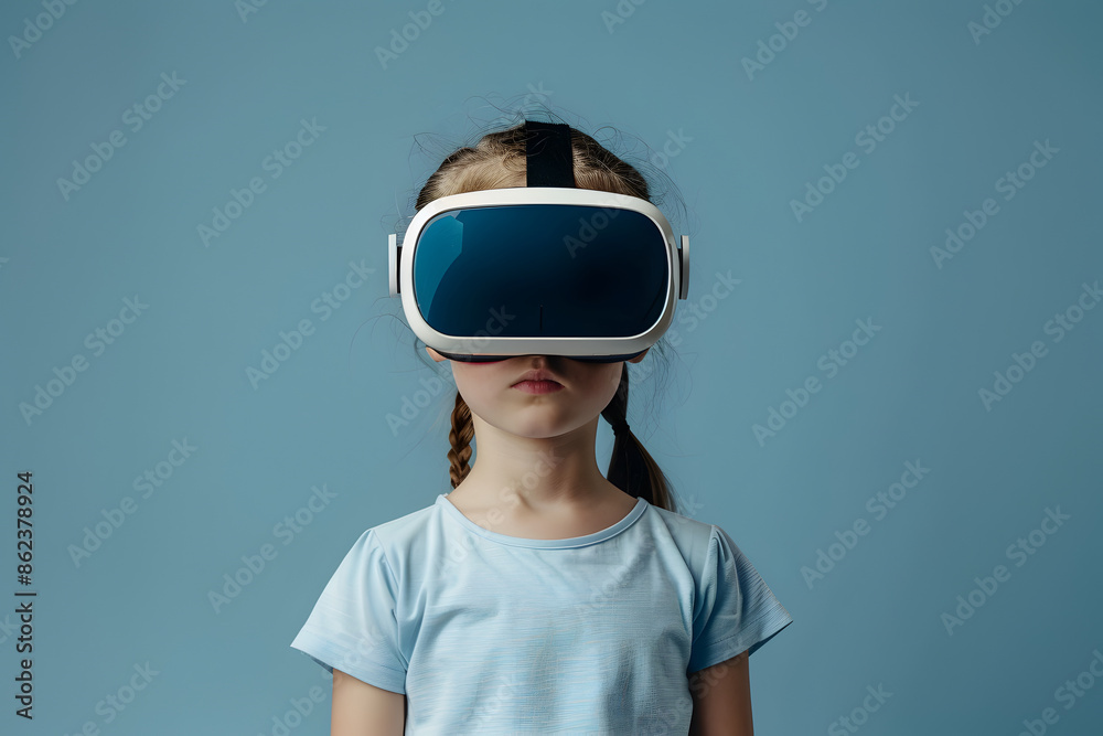 A kid wearing a vr headset and using the modern technology