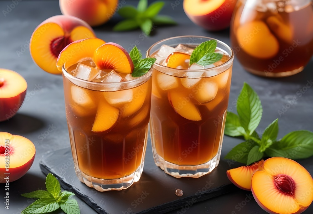 A tempting glass of lemonade with peach A tempting glass of lemonade with peach