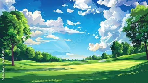 A view of a golf course with green grass to use as a background.
