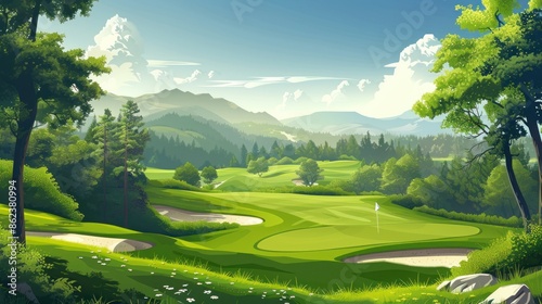 A view of a golf course with green grass to use as a background.