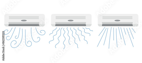 Set of air conditioners with different air flows from the air conditioner, cooling, humidification, ionization