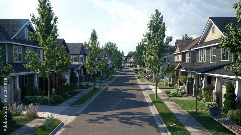A serene suburban neighborhood adorned with beautiful new homes. Each prompt captures a different angle, showcasing the harmonious blend of architecture and community. A serene suburban neighborhood adorned with beautiful new homes. Each prompt captures a different angle, showcasing the harmonious blend of architecture and community.