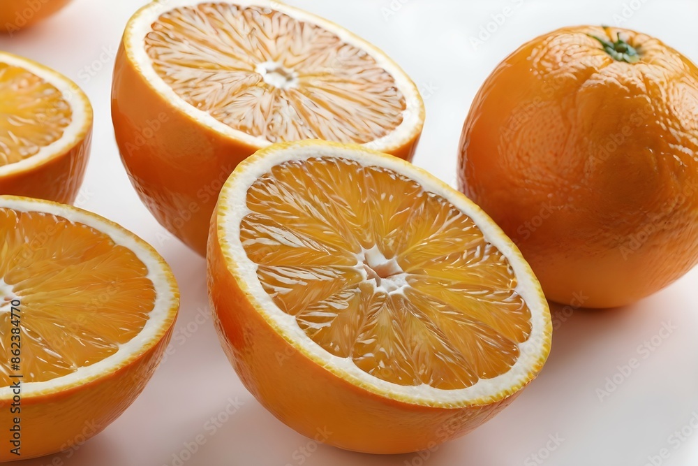 Fototapeta premium cut and whole oranges on white background