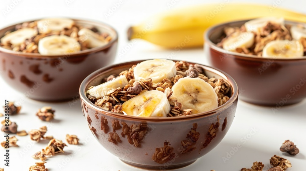 A bowl of cereal with bananas in it. Generate AI image