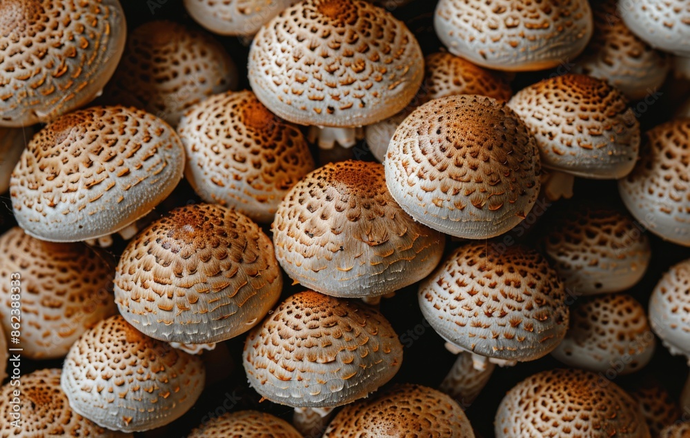 Close Up of Brown And White Mushrooms With Scaly Caps