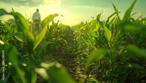 capturing a field of genetically modified crops, such as corn or soybeans, highlighting the agricultural applications of transgenics