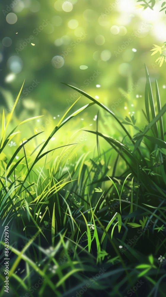 Closeup of lush green grass with bokeh effect Closeup of lush green grass with bokeh effect