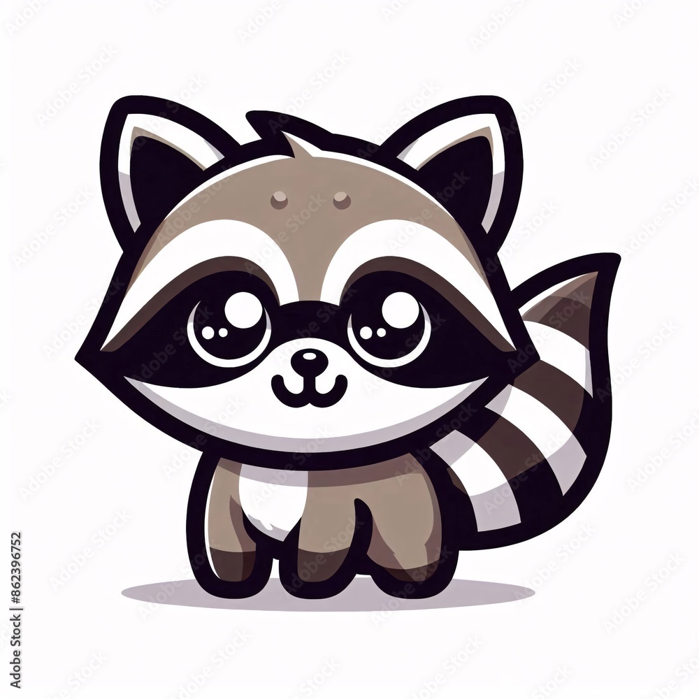 A playful, cute cartoon illustration of a cheeky raccoon with a mask-like face and curious eyes A playful, cute cartoon illustration of a cheeky raccoon with a mask-like face and curious eyes