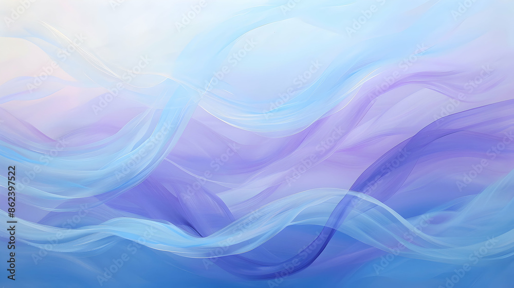 Fototapeta premium Abstract composition with a tranquil wave of sky blue and soft lavender, accented by subtle circular elements