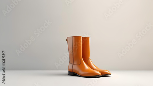 Elegant tall leather boots with buckles on white background. photo
