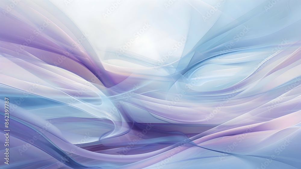 Abstract composition with a tranquil wave of sky blue and soft lavender, accented by subtle circular elements Abstract composition with a tranquil wave of sky blue and soft lavender, accented by subtle circular elements