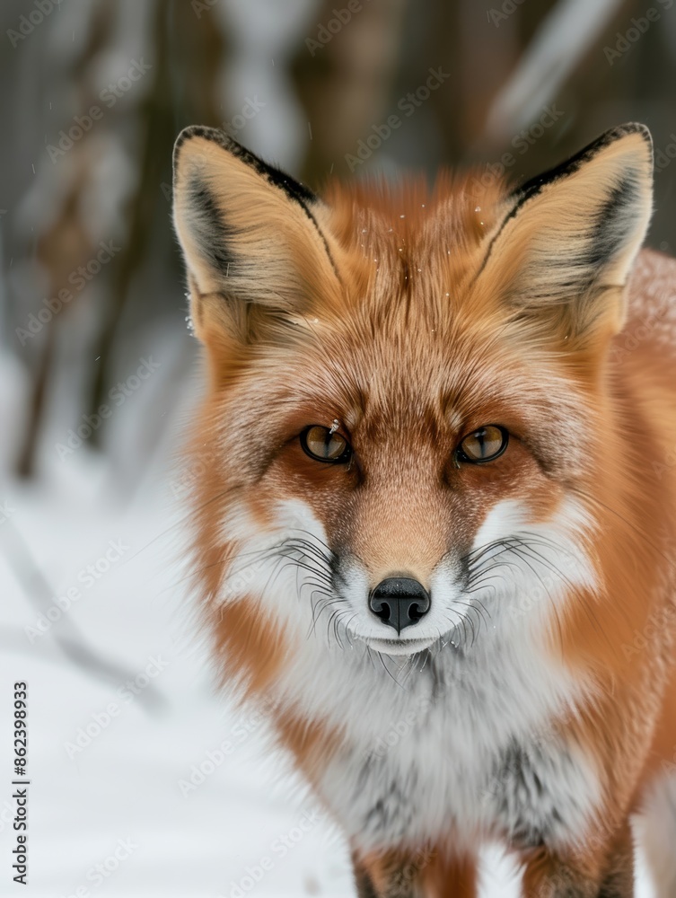 Fototapeta premium Captivating close-up of a red fox in the snow