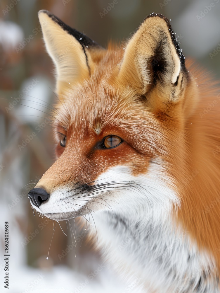 Fototapeta premium Close-up portrait of a beautiful red fox in the snow