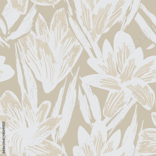 Neutral Colour Abstract Floral Seamless Pattern Design