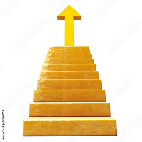 3D yellow arrow growth up with stairs 