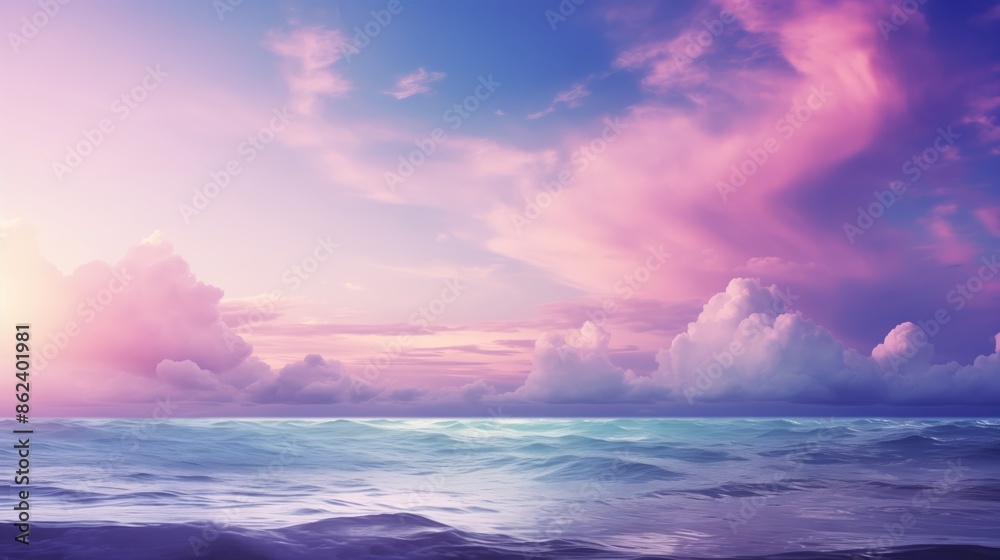 Obraz premium Beautiful tropical pink blue sea sunset and beautiful blue purple sky clouds in the background and sea ocean waves.