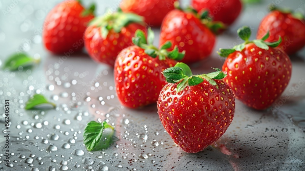 Composition with ripe red strawberries on light background
