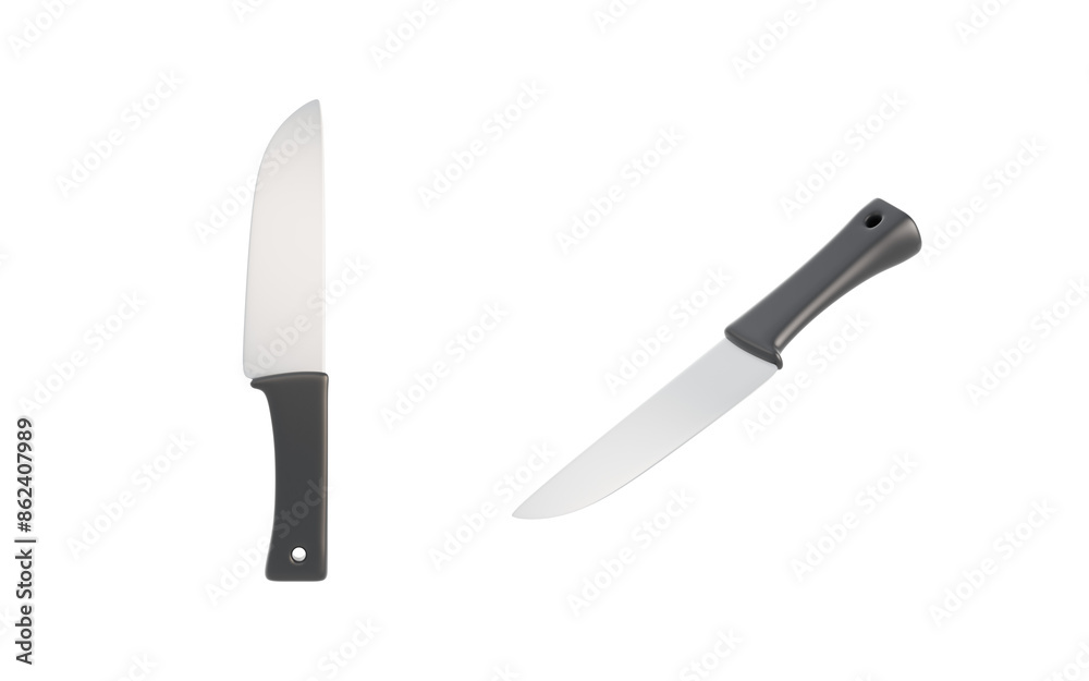 Cartoon style kitchen chef knife, 3d rendering. Cartoon style kitchen chef knife, 3d rendering.